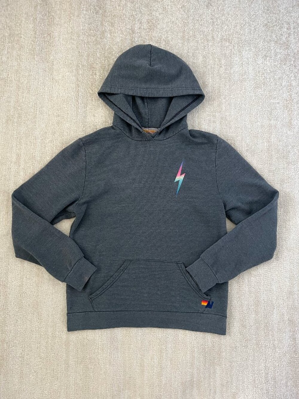 Aviator Nation Grey Lightning Bolt Cotton Pullover Hoodie Sweatshirt L